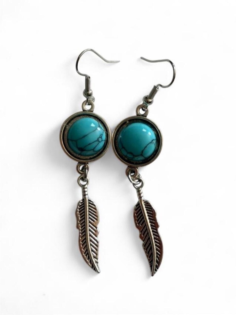 Handmade Turquoise Feather Earrings | Boho Artisan Jewelry